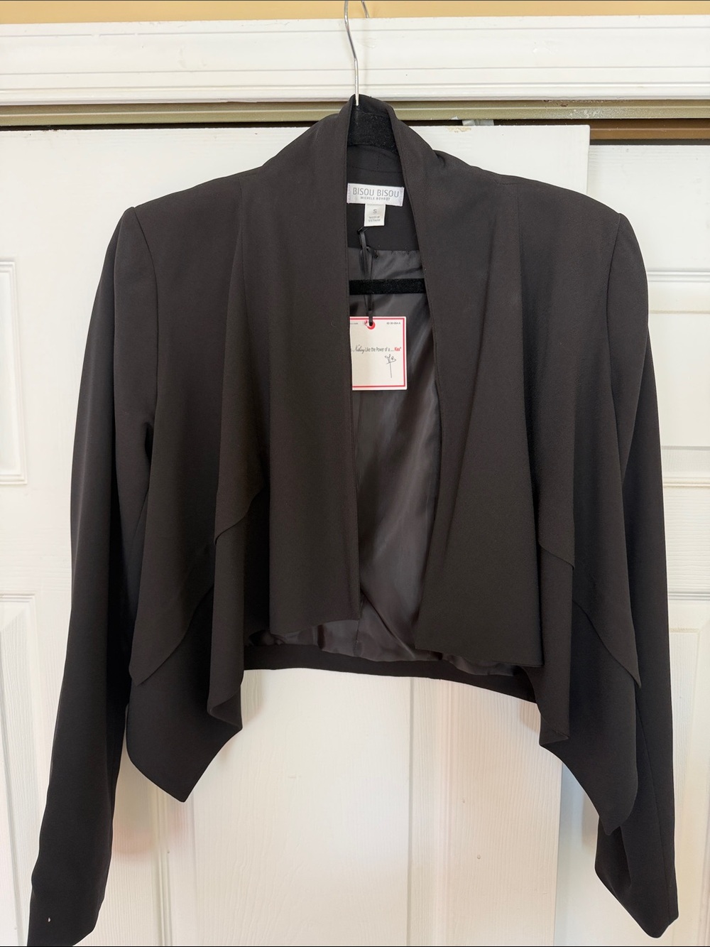 Bisou Bisou Black Draped Open-Front Blazer